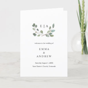 Botanical Eucalyptus Leaves Wedding Book Program Announcement