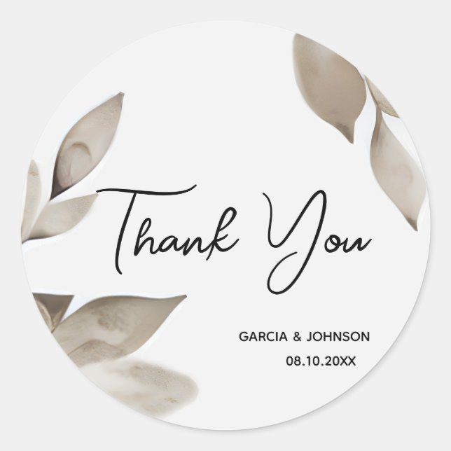 Botanical Eucalyptus Leaves Wedding Circle Classic Round Sticker (Front)