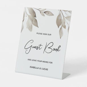 Botanical Eucalyptus Leaves Wedding Guestbook Pedestal Sign