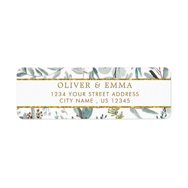 Botanical Eucalyptus leaves wedding return address (Front)