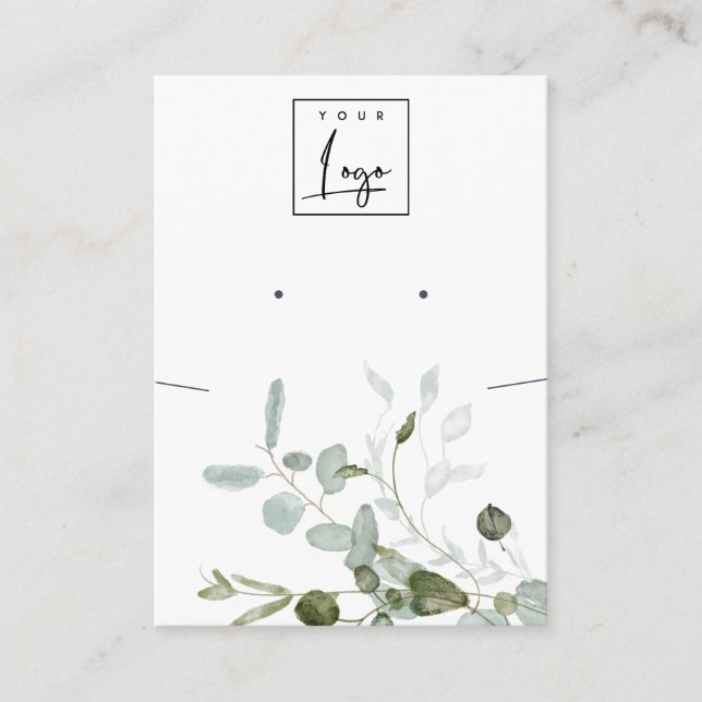 Botanical Eucalyptus Logo Earring Necklace Display Business Card (Front)