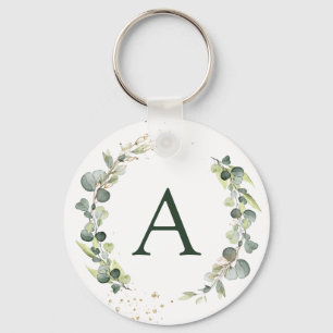 Botanical Eucalyptus Monogram Greenery Wedding Key Ring