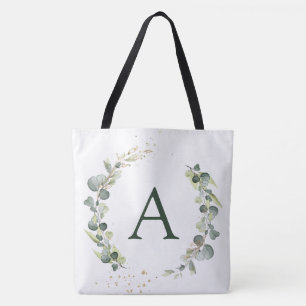 Botanical Eucalyptus Monogram Greenery Wedding Tote Bag