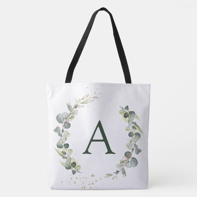 Botanical Eucalyptus Monogram Greenery Wedding Tote Bag (Front)