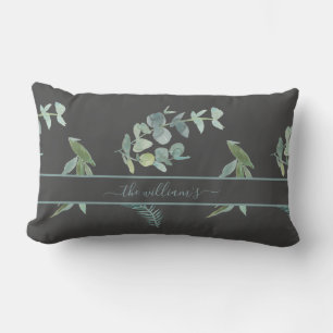 Botanical eucalyptus olive pattern grey green lumbar cushion