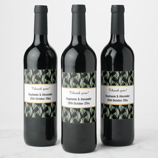 BOTANICAL EUCALYPTUS PATTERN CUSTOM WINE LABEL (Bottles)