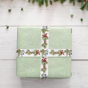 Botanical Eucalyptus Pine Branches Holly Berries  Satin Ribbon
