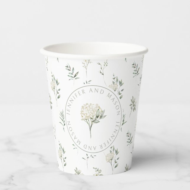 Botanical eucalyptus rustic wedding paper cups (Front)