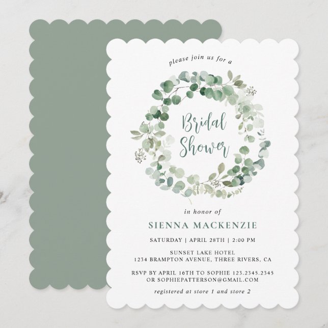 Botanical Eucalyptus Sage Green Bridal Shower Invitation (Front/Back)
