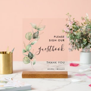Botanical Eucalyptus Script Wedding Guestbook Acrylic Sign