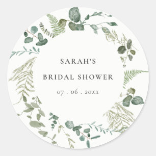 Botanical Eucalyptus Watercolor Bridal Shower Classic Round Sticker