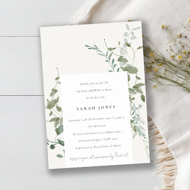 Botanical Eucalyptus Watercolor Bridal Shower Invitation (Creator Uploaded)