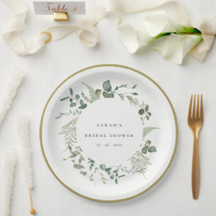 Botanical Eucalyptus Watercolor Bridal Shower Paper Plate