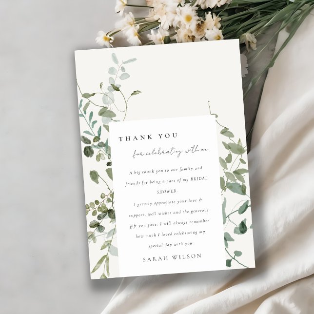 Botanical Eucalyptus Watercolor Bridal Shower Thank You Card (Creator Uploaded)
