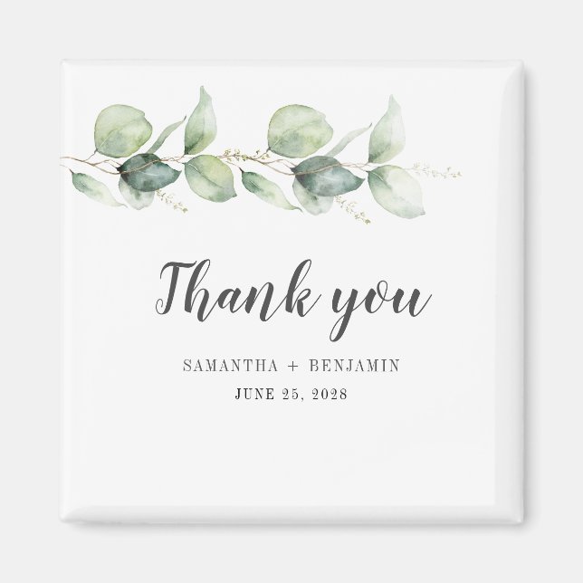Botanical Eucalyptus Watercolor Wedding Thank You Magnet (Front)