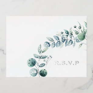 Botanical Eucalyptus Wedding RSVP Foil Holiday Postcard