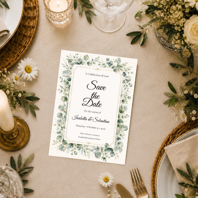 Botanical Eucalyptus Wedding Save The Date (Creator Uploaded)