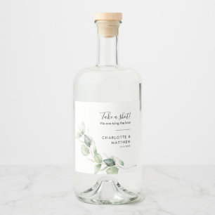Botanical Eucalyptus Wedding Take a Shot Liquor Bottle Label