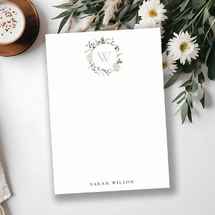 Botanical Eucalyptus Wreath Watercolor Monogram Card
