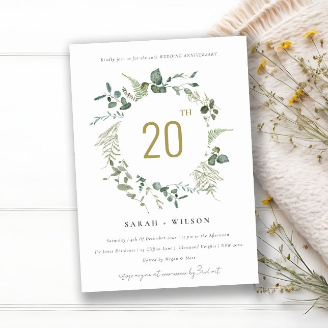 Botanical Eucalyptus Wreath Wedding Anniversary Invitation (Creator Uploaded)
