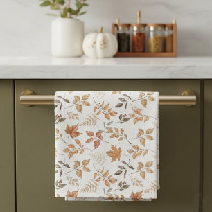Botanical Fall Autumn Themed Dry Orange Leaves Tea Towel