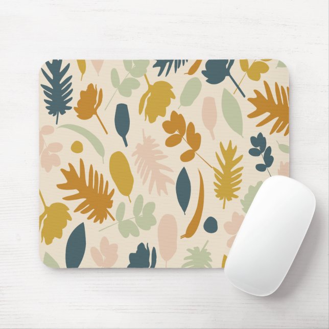 Botanical Fall Flowers and Leaves Pattern Mouse Mat (With Mouse)