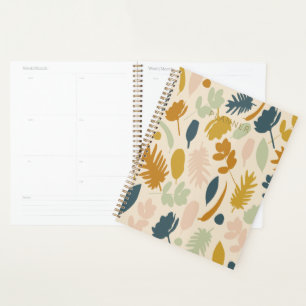 Botanical Fall Flowers and Leaves Pattern Planner