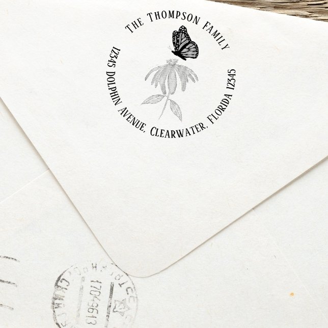 Botanical Family Return Address Butterfly Self-inking Stamp (Botanical butterfly self inking return address stamp. )