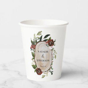 botanical farmhouse rustic wood slice wedding paper cups