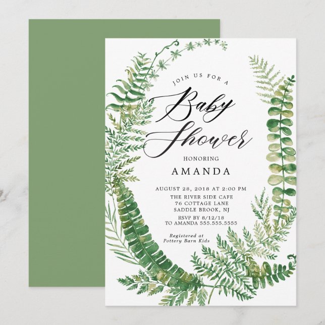 Botanical Fern Baby Shower Invitation (Front/Back)
