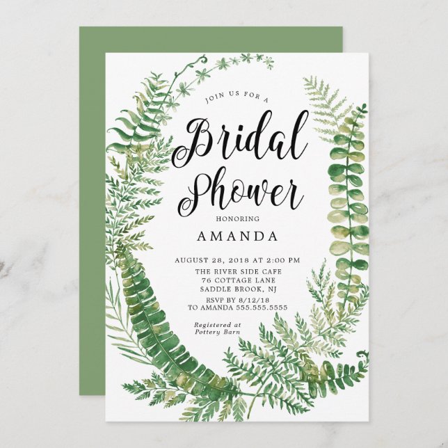 Botanical Fern Bridal Shower Invitation (Front/Back)