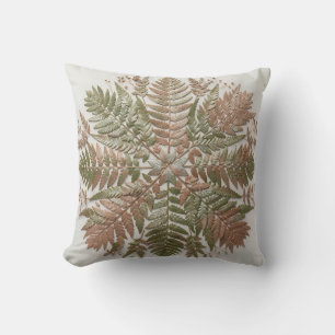 Botanical Fern Green Copper Pressed Leaves Cushion