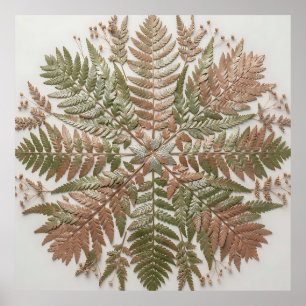 Botanical Fern Green Copper Pressed Leaves Poster