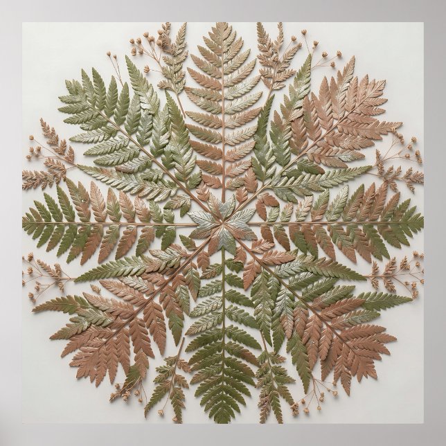 Botanical Fern Green Copper Pressed Leaves Poster (Front)
