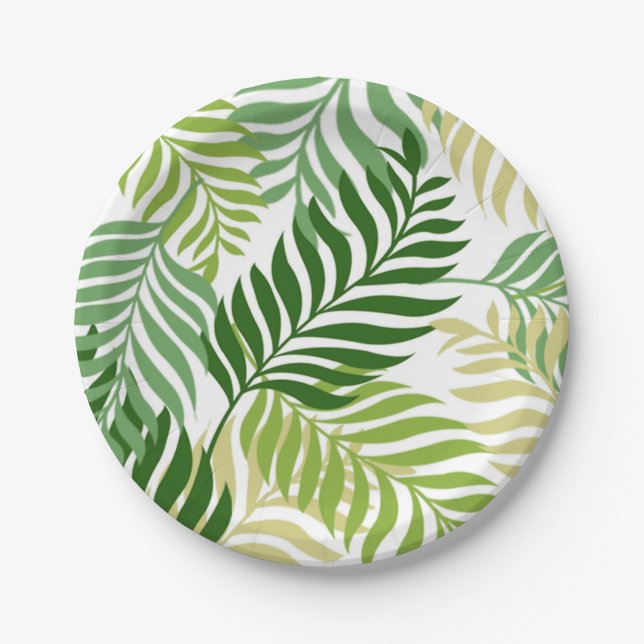 Botanical Fern Leaves Pattern on White Paper Plate (Front)