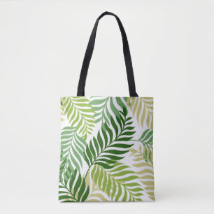 Botanical Fern Leaves Pattern on White Tote Bag