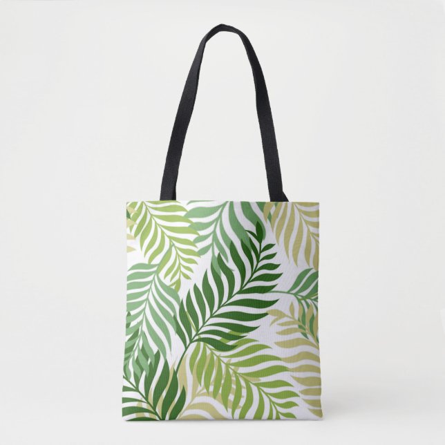 Botanical Fern Leaves Pattern on White Tote Bag (Front)