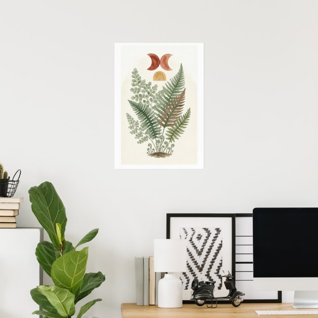 Botanical Fern Triple Moon Art Print | Celestial W (Home Office)