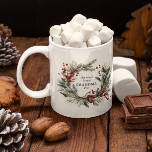 Botanical Festive Christmas Wreath Grandma Gift Coffee Mug