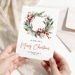 Botanical Festive Christmas Wreath Merry Christmas Holiday Card<br><div class="desc">Send christmas cheer with this simple yet elegant Merry Christmas Holiday Card. Design features a classic white background,  a beautiful watercolor botanical festive wreath adorned with winter foliage and red berries,  and a simple merry christmas template that is easy to customise.</div>