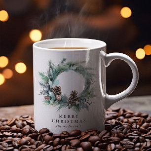 Botanical Festive Wreath Merry Christmas Coffee Mug