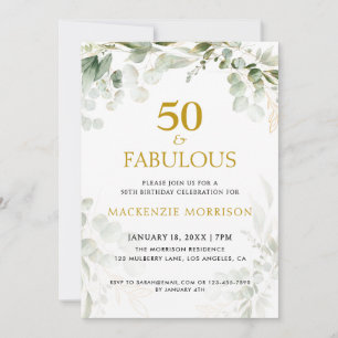 Botanical Fifty and Fabulous Script Birthday Party Invitation