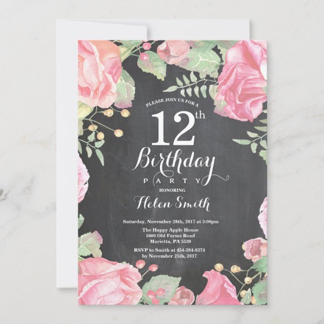 Botanical Floral 12th Birthday Invitation (Front)