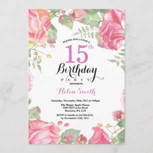 Botanical Floral 15th Birthday Invitation