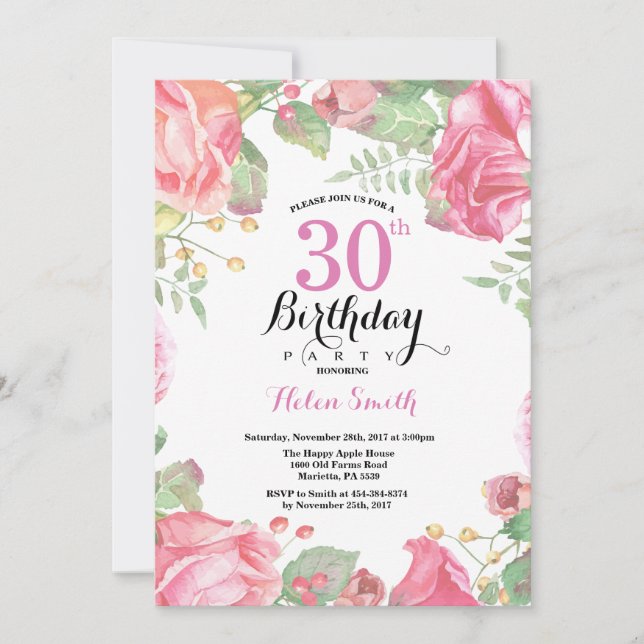 Botanical Floral 30th Birthday Invitation (Front)