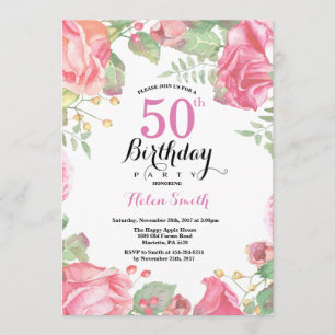 Botanical Floral 50th Birthday Invitation