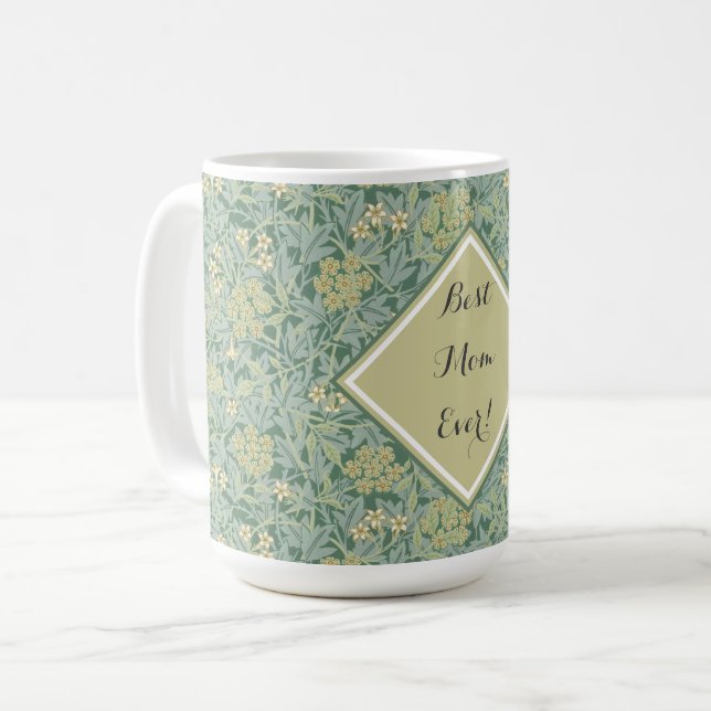 Botanical Floral Antique Pattern Teal and Yellow  Coffee Mug (Front Left)
