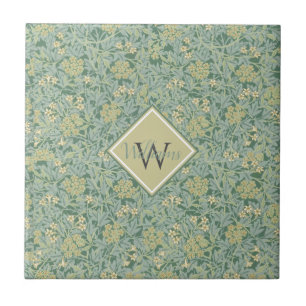 Botanical Floral Antique Pattern Teal and Yellow Tile