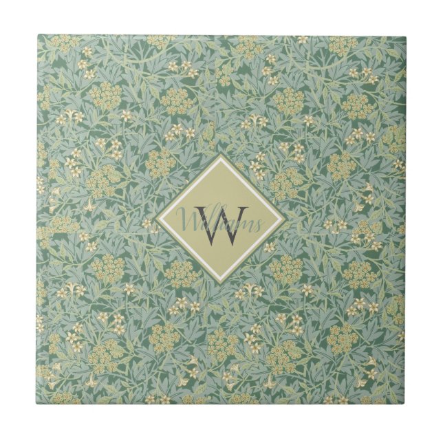 Botanical Floral Antique Pattern Teal and Yellow   Tile (Front)