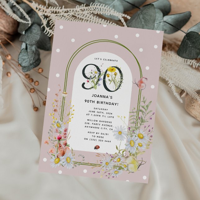 Botanical Floral Arch 90th Birthday Party Invitation (Creator Uploaded)